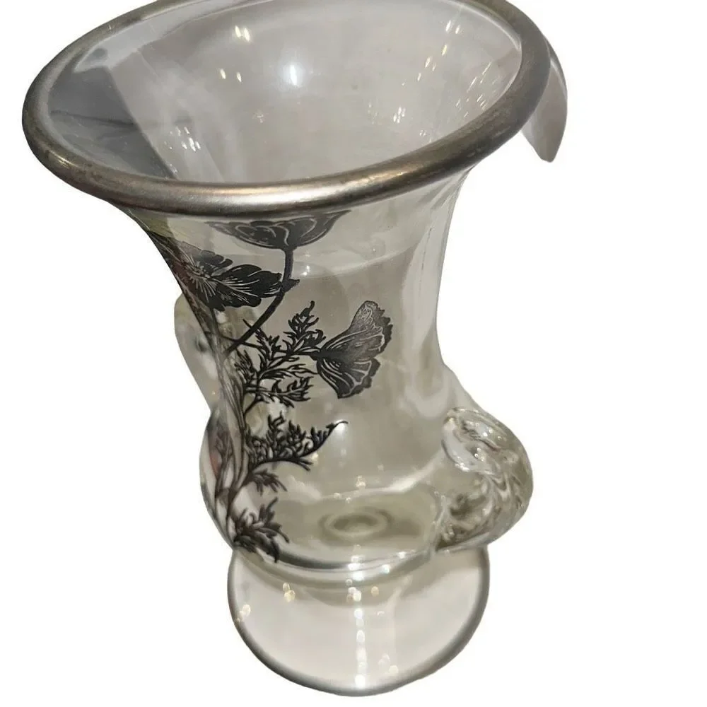 Silver City Footed Double handle Vase with applied Silver Floral  Flanders Patt